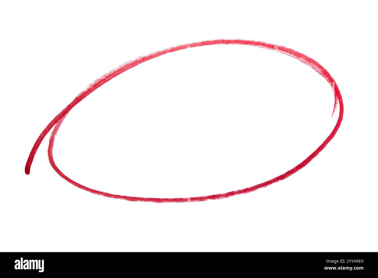 Runde Kritzelei, gezeichnet mit rotem Marker, isoliert auf weiß Stockfoto
