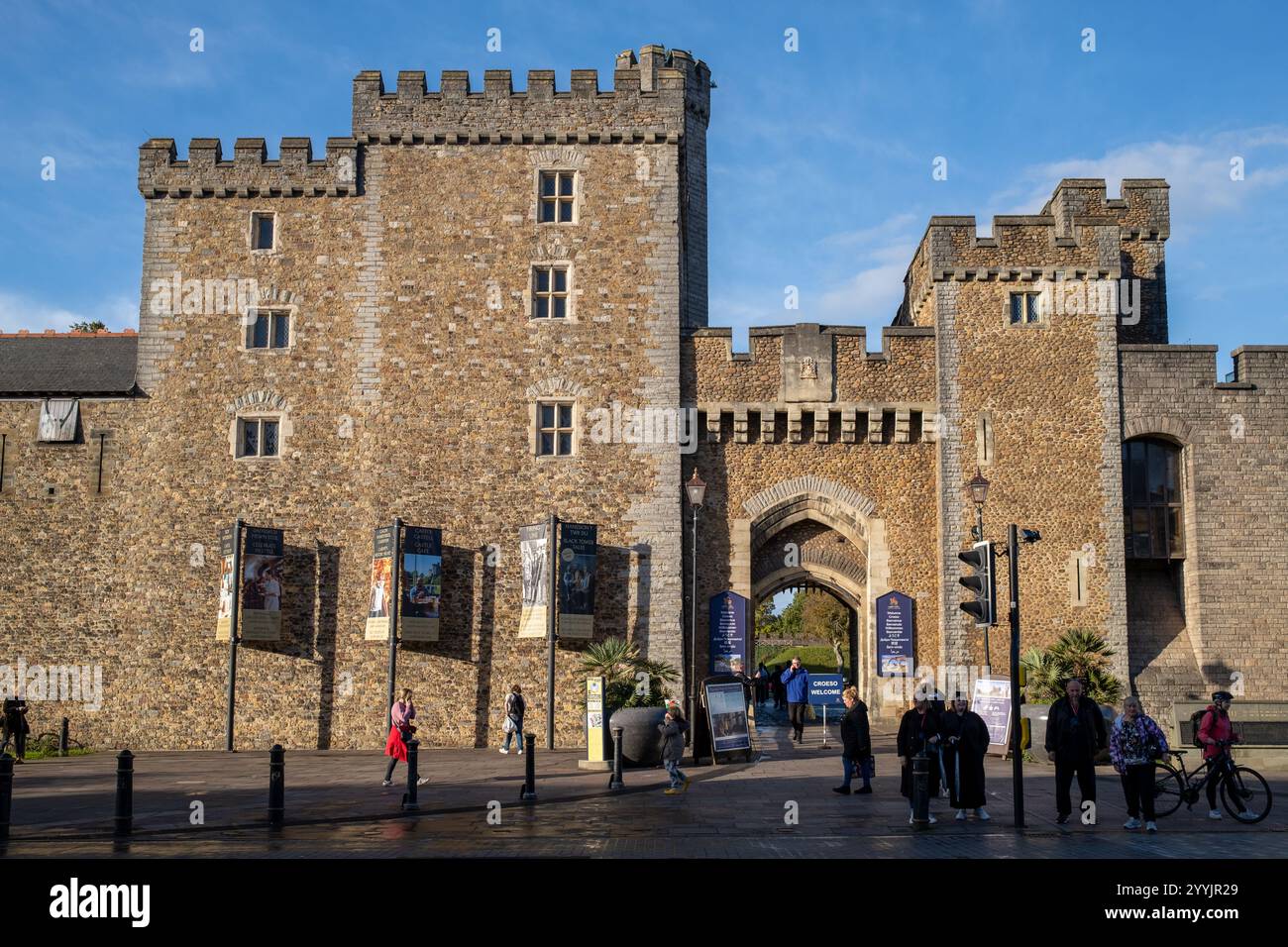 Eintritt zum Cardiff Castle in Cardiff South Wales Stockfoto