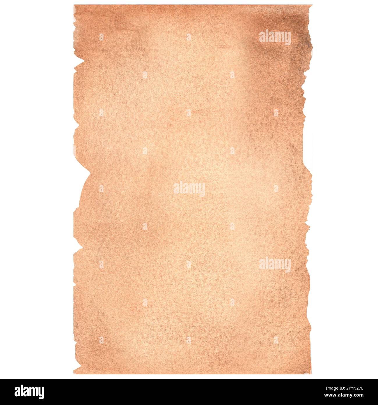 Ein Stück altes gelbliches, zerrissenes Papier. Schleifpapier für die Kalligraphie. Handgezeichnete Vintage-Aquarell-Clipart-Illustration. Stockfoto