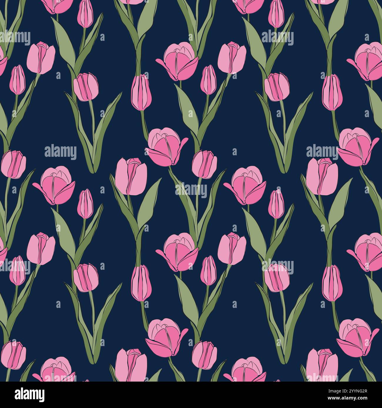Tulpe Blumenmuster, süß süß, zart romantisch Frühling Muster, Pastell BlumenTulpe nahtlose Muster Hintergrund, nahtlose Vektormuster mit Rosa Stock Vektor