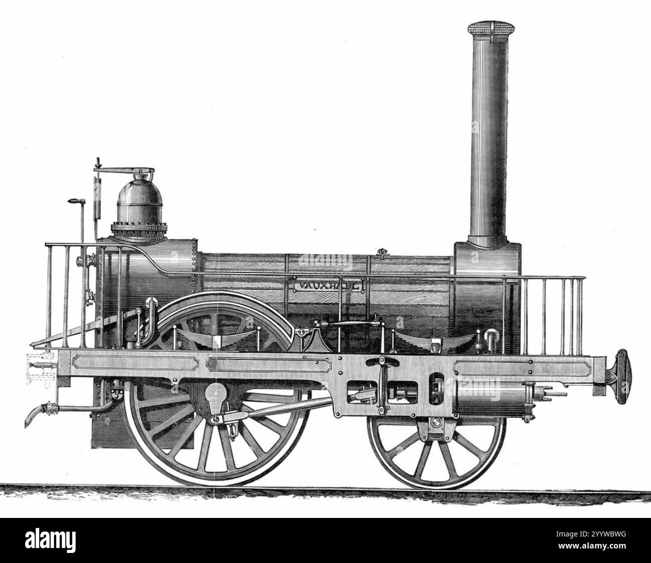 Dublin and Kingstown Railway Lokomotive Vauxhall (gebaut George Forrester and co. 1834). Stockfoto