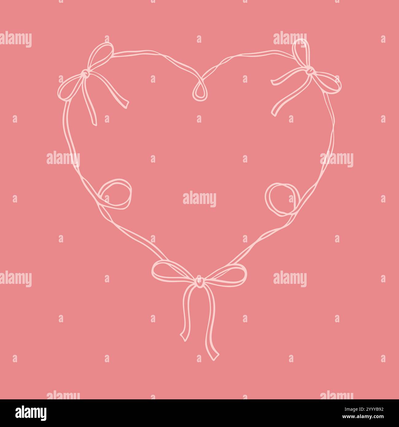 Pinker handgezeichneter, süßer Rahmen mit Kritzelchen und Herzband mit gebundener Schleife. Speichern Sie das Datumskonzept. Design-Element der Valentinstag-Grußkarte. Boho modern min Stock Vektor