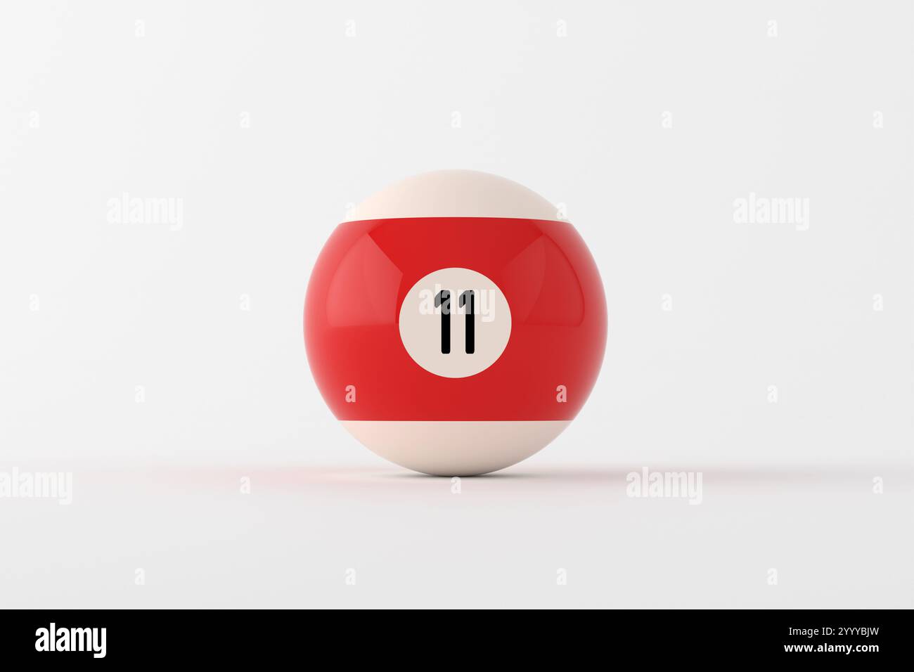 Der rote Streifen mit der Nummer elf auf weißem Hintergrund repräsentiert das Billardspiel. 3D-Rendering. Stockfoto