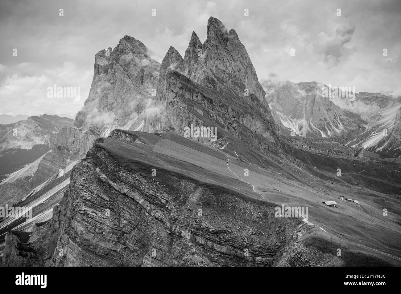 Blick auf die Seceda, in die italienischen Dolomiten Stockfoto