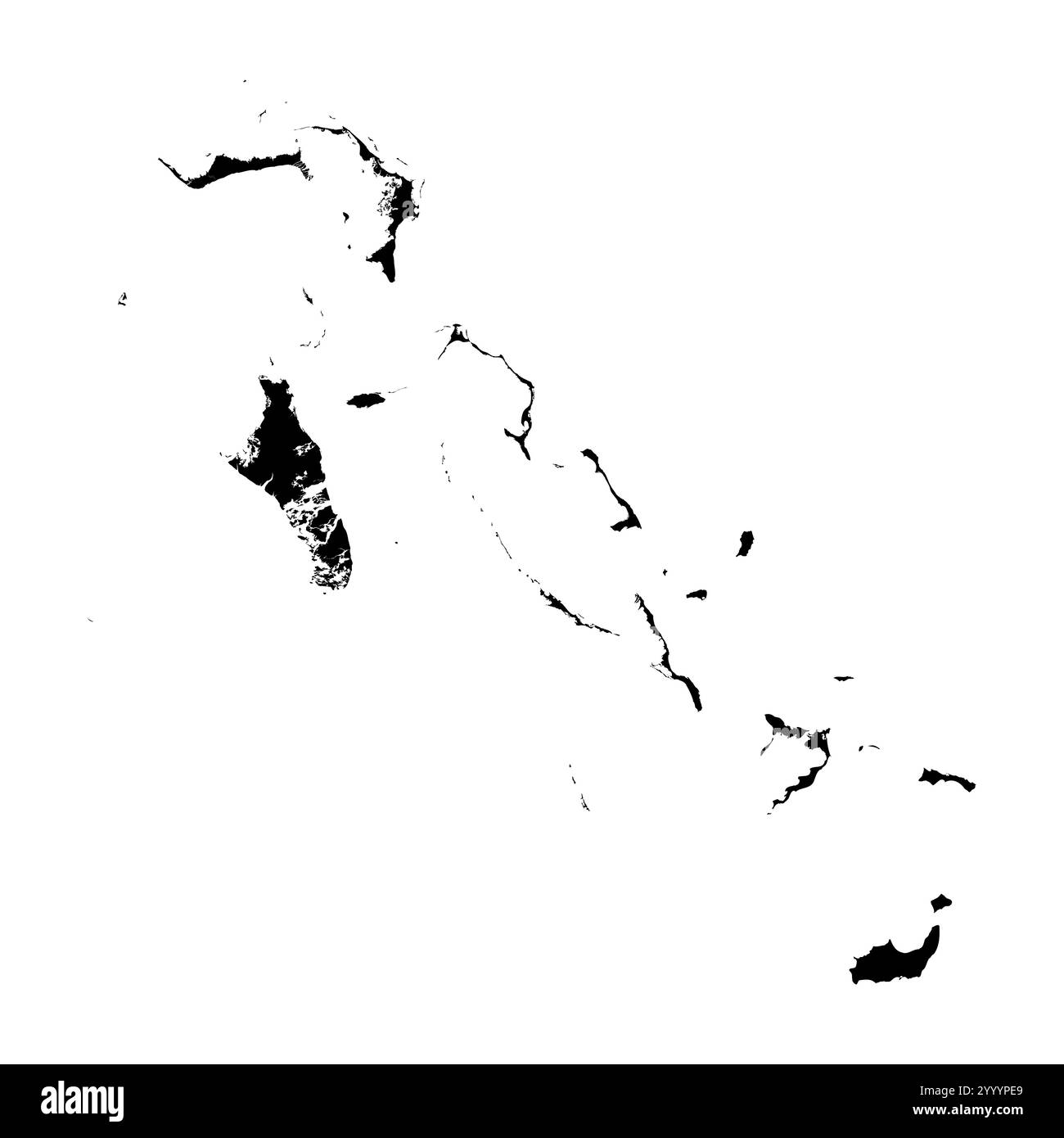 Bahamas hohe detaillierte Vektordarstellung der Landsilhouette in massivem Schwarz auf weißem Hintergrund. Für pädagogische, dekorative oder informative Zwecke zur Darstellung der nationalen Umrisse. Stock Vektor