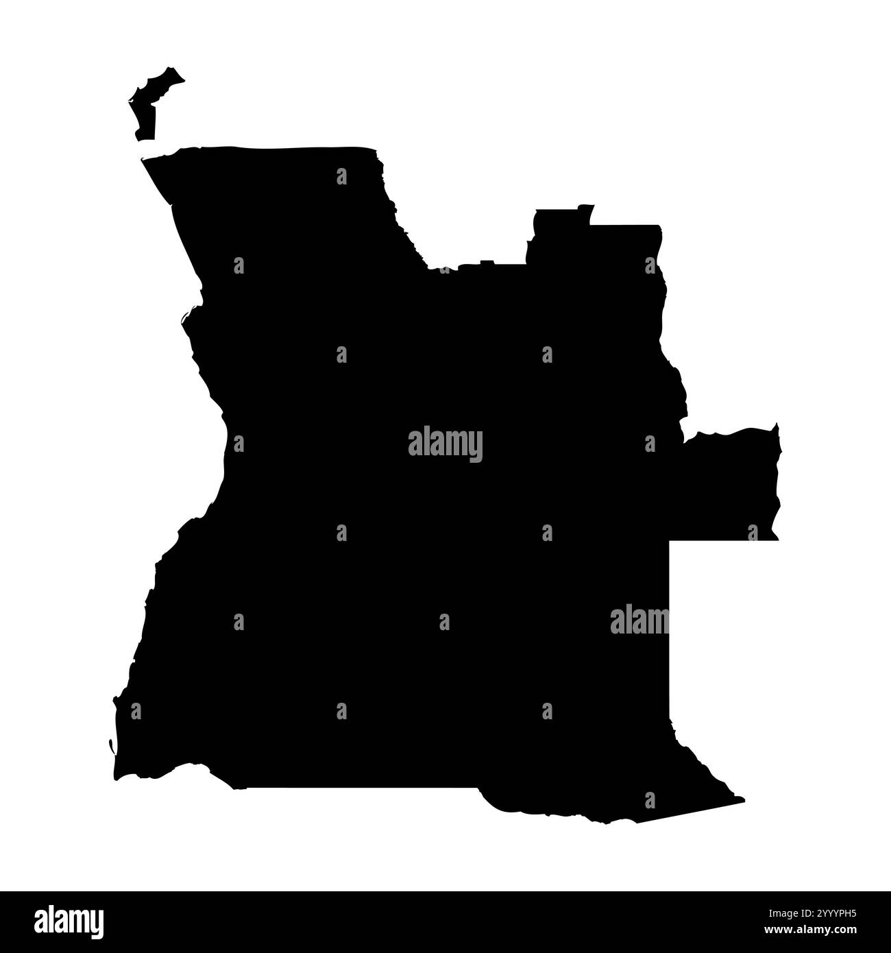 Angola hohe detaillierte Vektordarstellung der Landsilhouette in massivem Schwarz auf weißem Hintergrund. Für pädagogische, dekorative oder informative Zwecke zur Darstellung der nationalen Umrisse. Stock Vektor