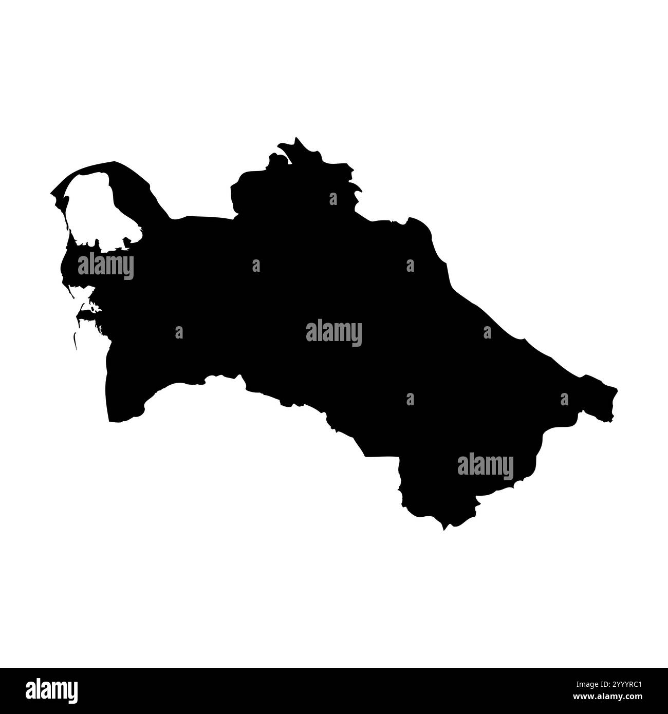 Turkmenistan hohe detaillierte Vektordarstellung der Landsilhouette in massivem Schwarz auf weißem Hintergrund. Für pädagogische, dekorative oder informative Zwecke zur Darstellung der nationalen Umrisse. Stock Vektor