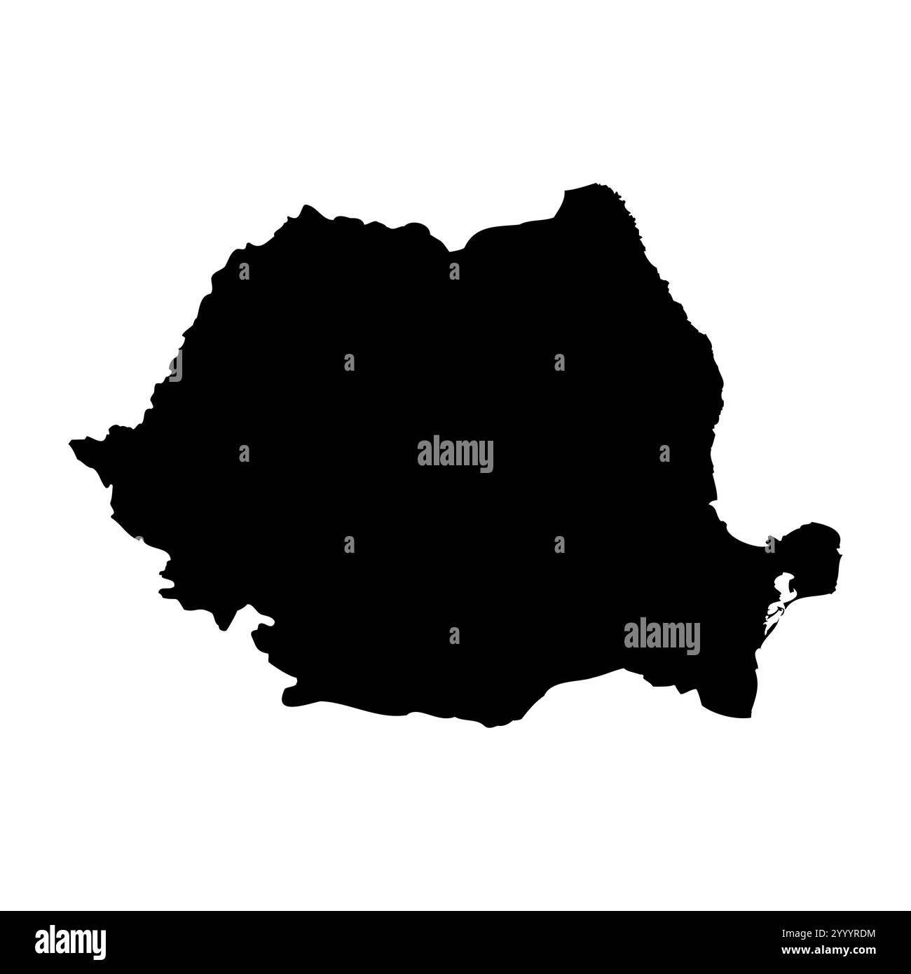 Rumänien hohe detaillierte Vektordarstellung der Ländersilhouette in massivem Schwarz auf weißem Hintergrund. Für pädagogische, dekorative oder informative Zwecke zur Darstellung der nationalen Umrisse. Stock Vektor