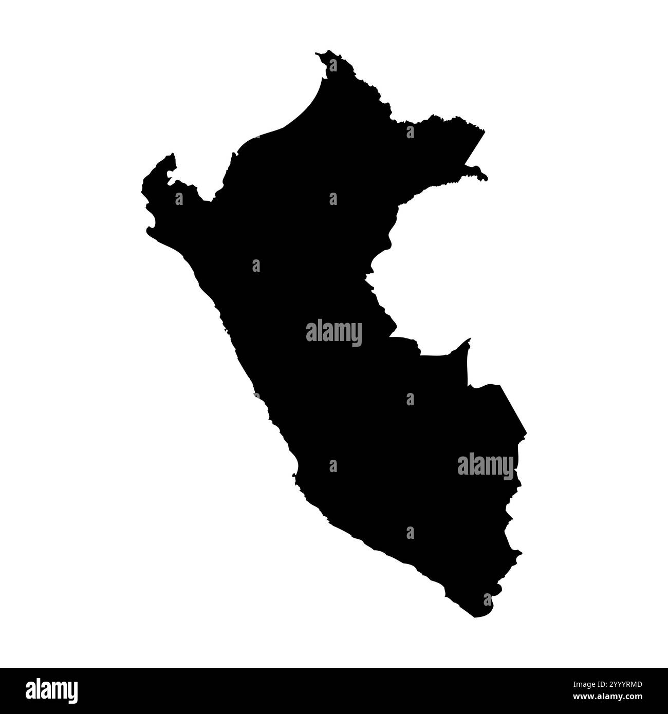 Peru hohe detaillierte Vektordarstellung der Landsilhouette in massivem Schwarz auf weißem Hintergrund. Für pädagogische, dekorative oder informative Zwecke zur Darstellung der nationalen Umrisse. Stock Vektor