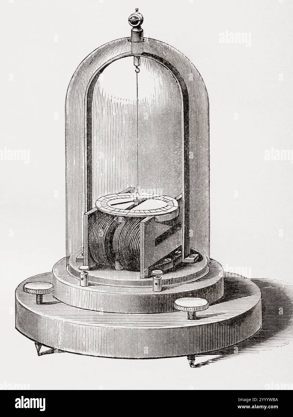 Voltaische Elektrizität. Ein statisches Galvanometer, ein elektromechanisches Messgerät für elektrischen Strom. Aus der National Encyclopaedia: A Dictionary of Universal Knowledge, veröffentlicht um 1890 Stockfoto