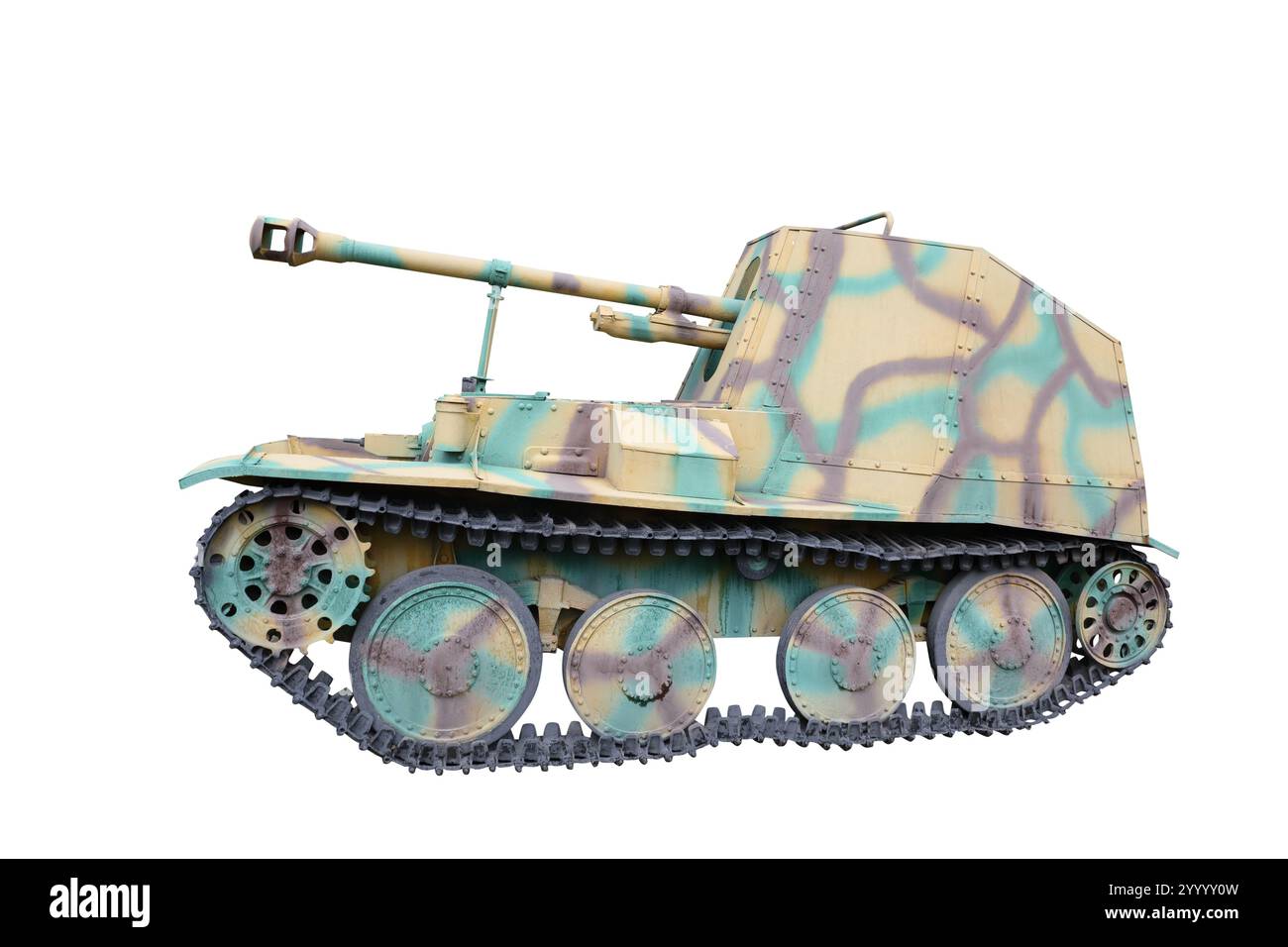 Selbstfahrende Waffe 'Murder III' (Marder III Ausf. M), Ausgabe 1943, Tschechoslowakei/Deutschland. Isoliert auf weißem Hintergrund Stockfoto