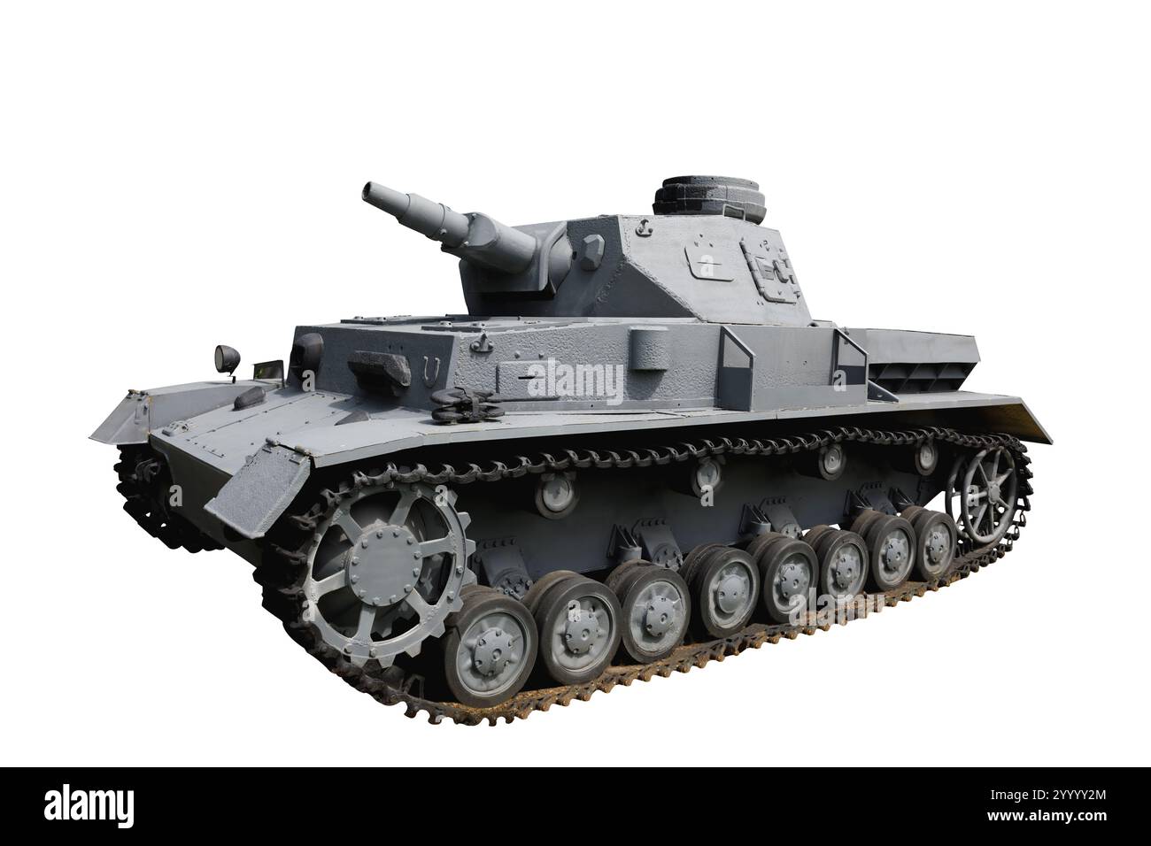 Deutscher Mitteltank PZ KPFW IV AUSF F1, Baujahr 1937-1945. Isoliert auf weißem Hintergrund Stockfoto