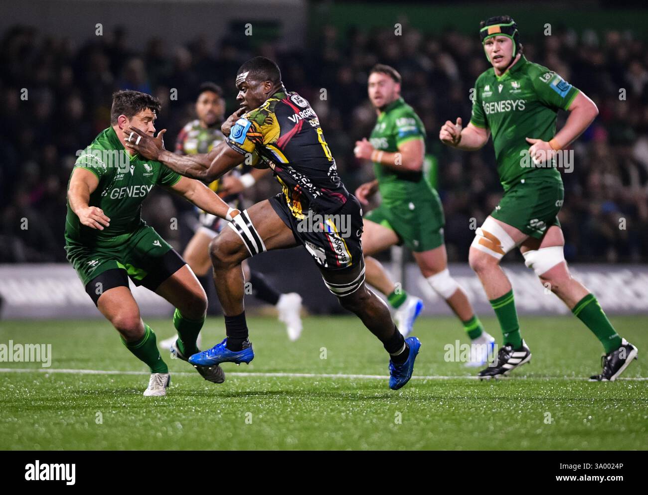 Galway, Irland. März 2025. Benetton's Alessandro Izekor in Aktion während des Spiels der BKT United Rugby Championship Runde 12 zwischen Connacht und Benetton Rugby im Dexcom Stadium in Galway, Irland Credit: Don Soules/Alamy Live News Stockfoto