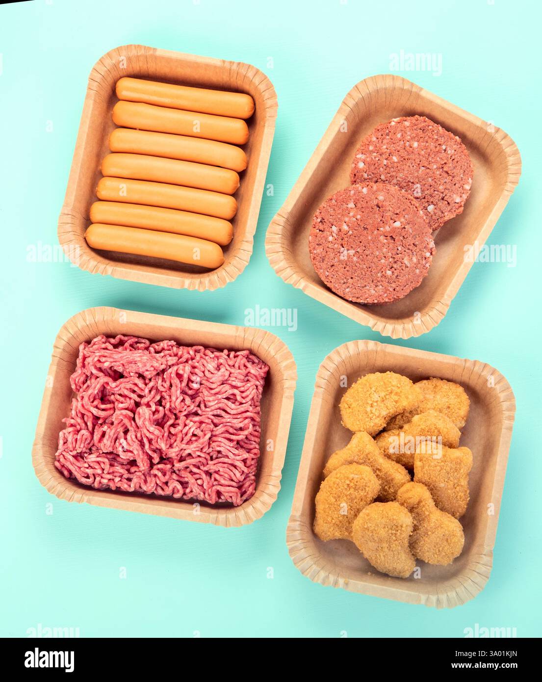 Auswahl an pflanzlichem Fleisch. Vegetarisches Alternativfleisch auf Pflanzenbasis Stockfoto