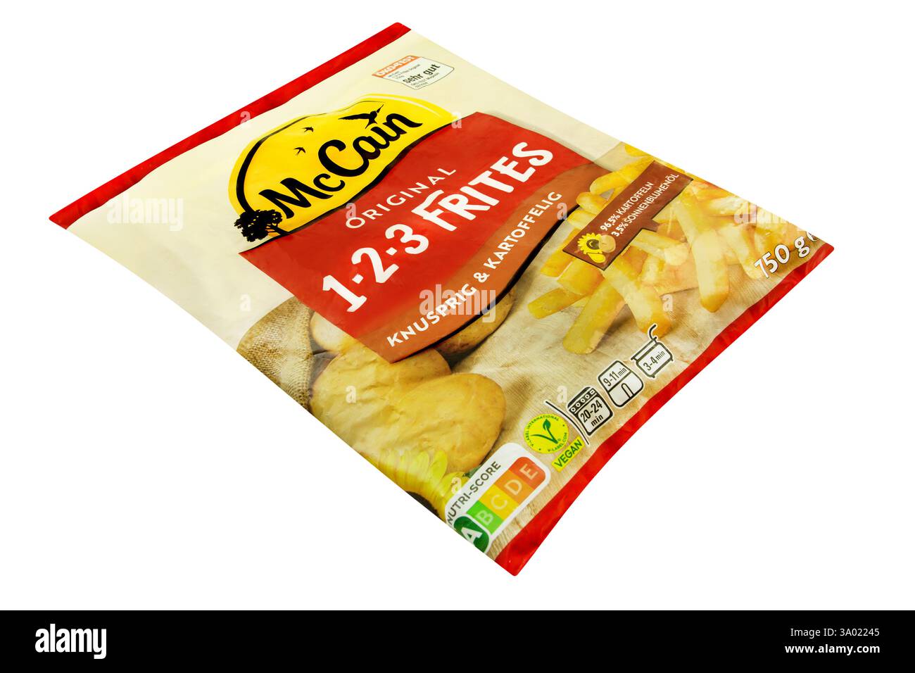 MC Cain 123 Pommes Frites Tiefgekühlt Hintergrund weiß Stockfoto