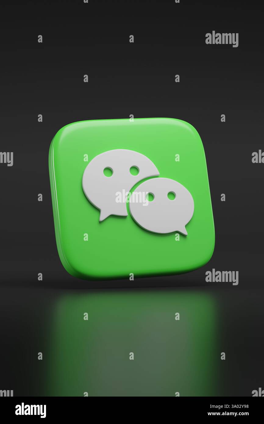 Buenos Aires, Argentinien - 22. Februar 2025: Dreidimensionales Logo der WeChat-Anwendung. 3D-Abbildung. Stockfoto
