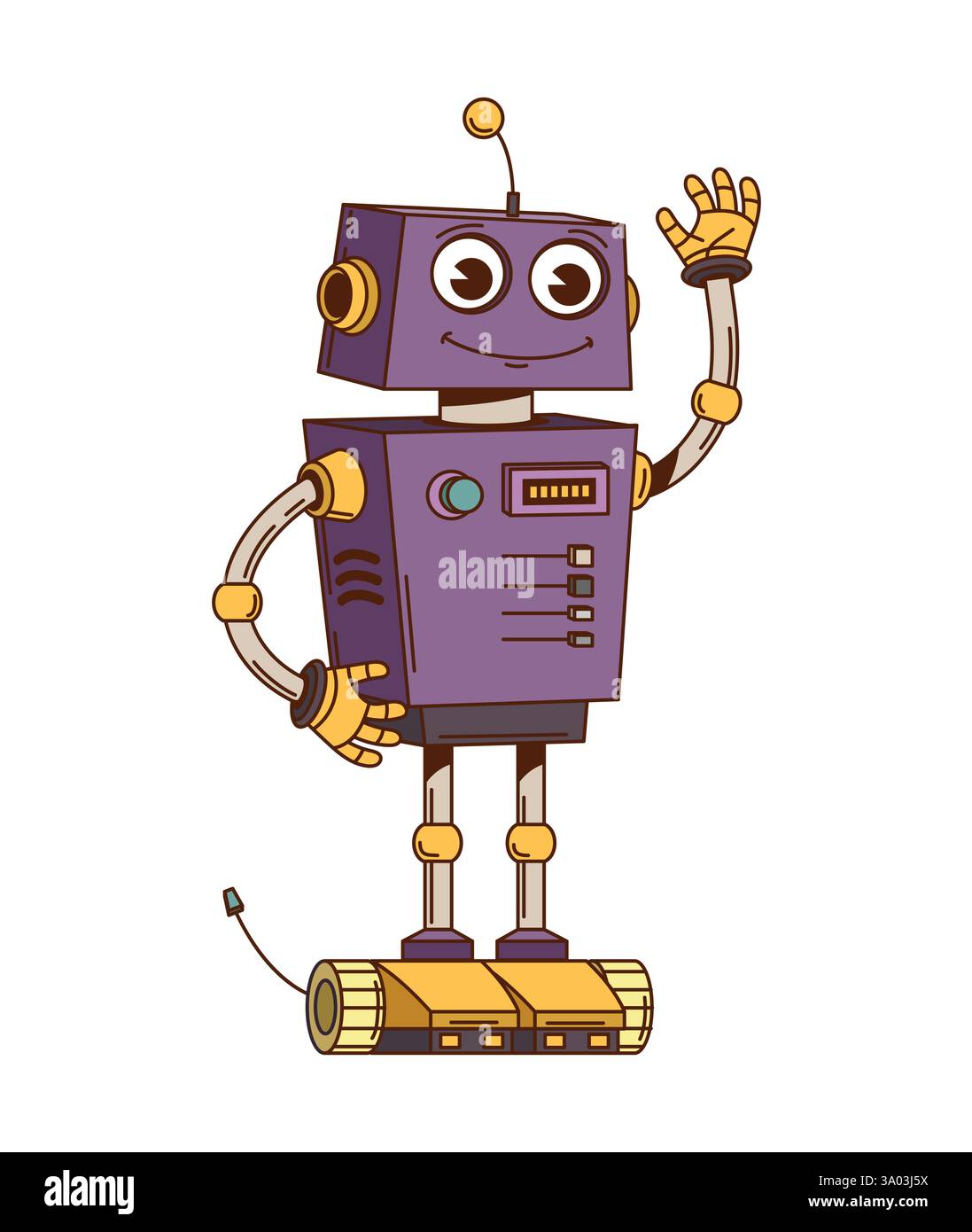 Vintage-Roboter und Droide-lustiger Charakter. Künstliche Intelligenz Droide Cartoon netter Charakter, KI virtueller Assistent android isolierter Vektor per Stock Vektor