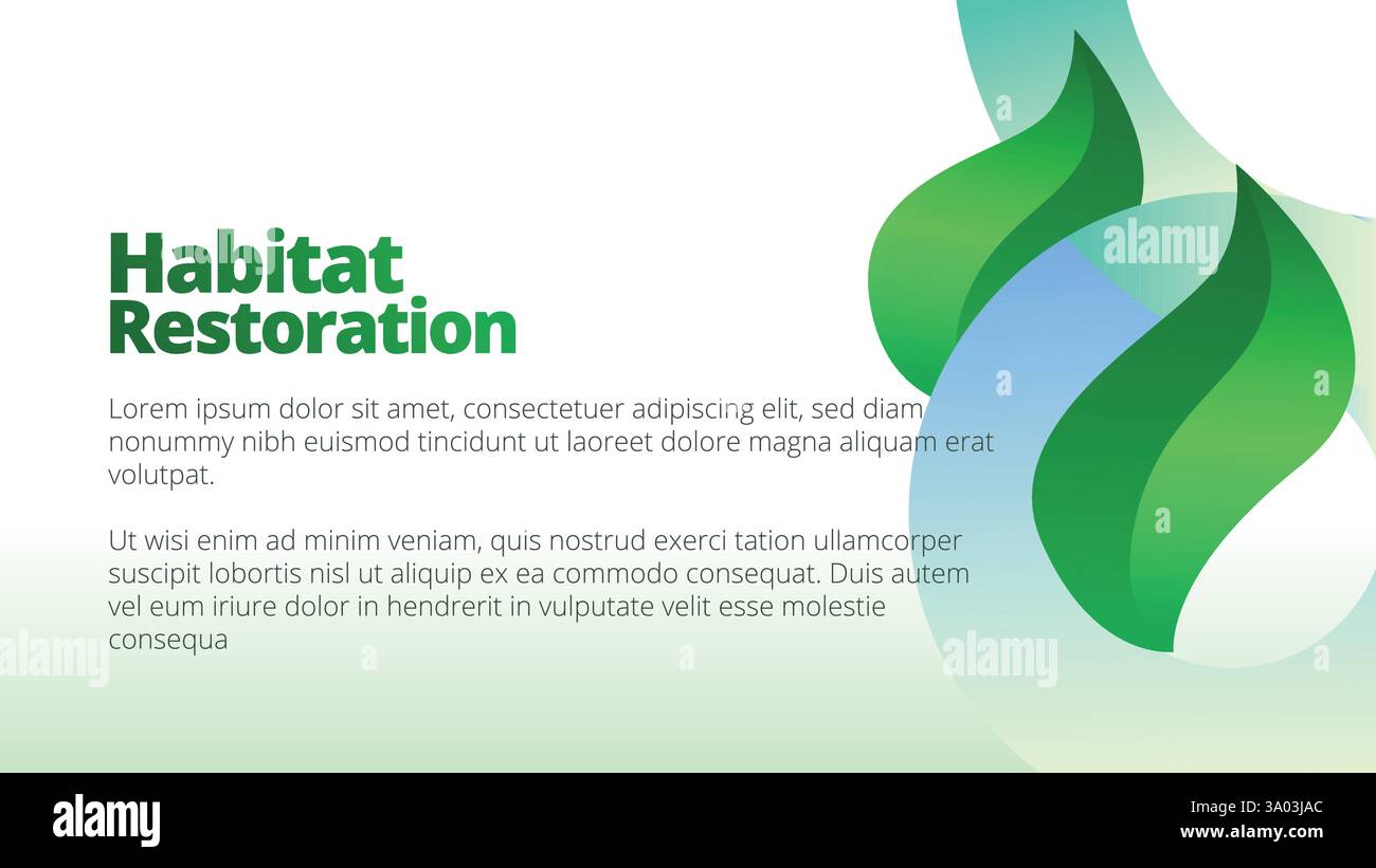 Konzept der Habitat Restoration. Präsentationsvorlagen Layout des Geschäftsberichts des Unternehmens. Abstrakte grüne Blätter mit Linienverlauf Clean Look Vektor Stock Vektor