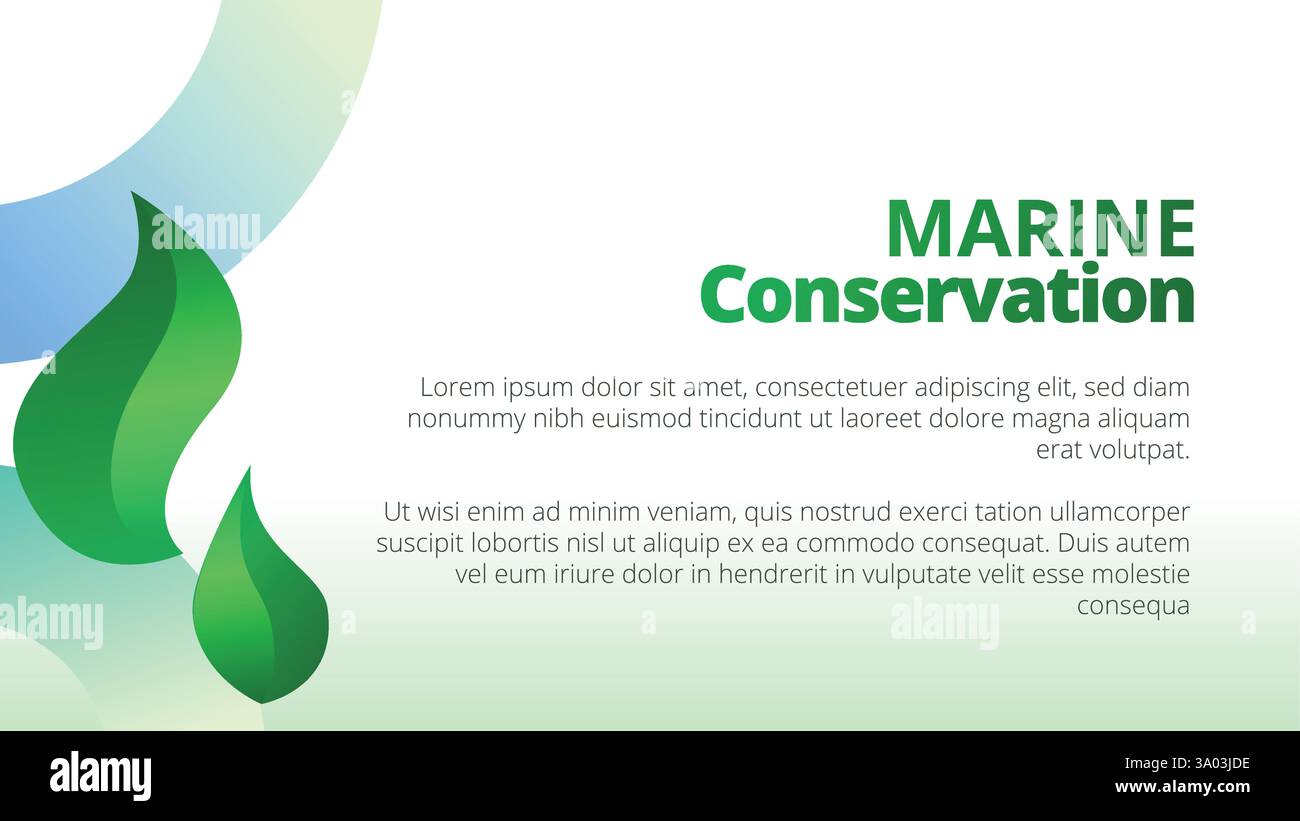 Meeresschutzkonzept. Präsentationsvorlagen Layout des Geschäftsberichts des Unternehmens. Abstrakte grüne Blätter mit Linienverlauf Clean Look Vektor Stock Vektor