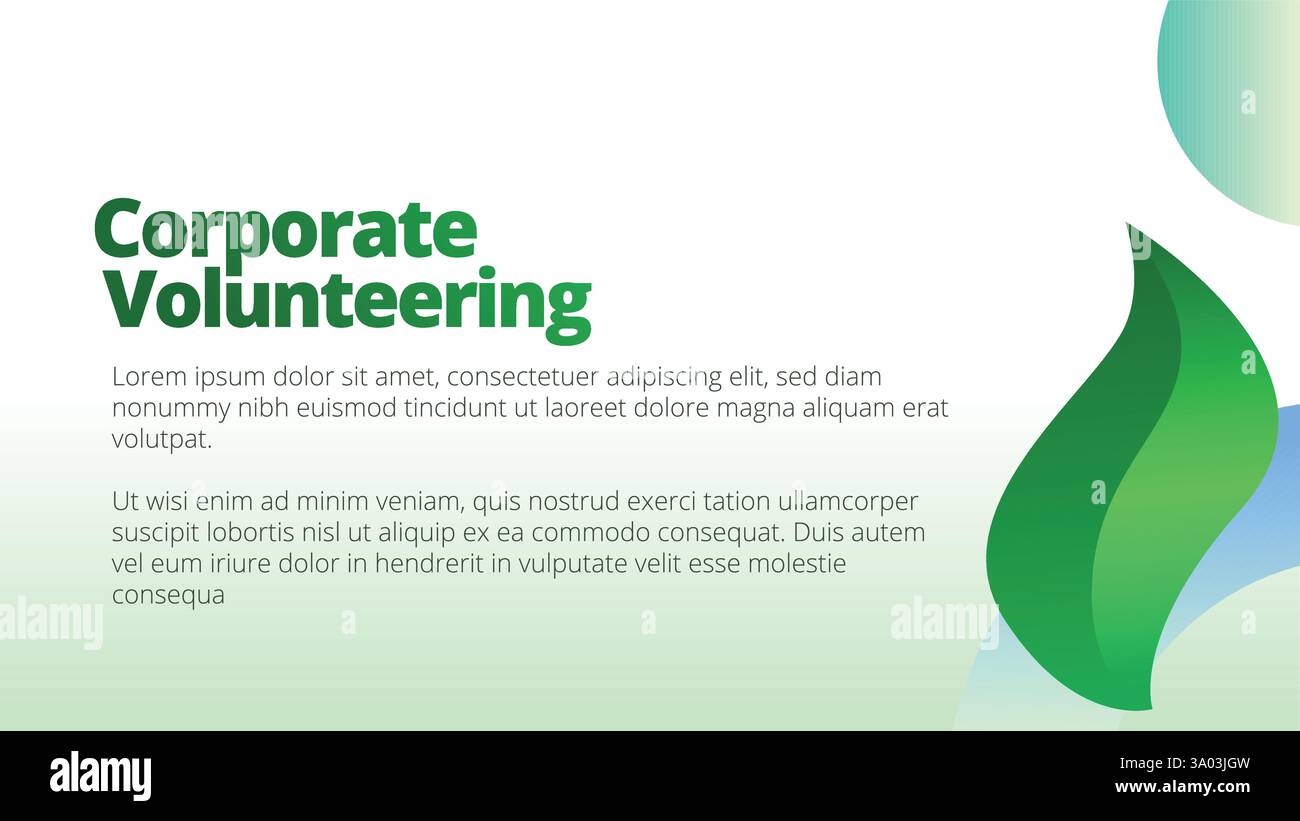 Corporate Volunteering-Konzept. Präsentationsvorlagen Layout des Geschäftsberichts des Unternehmens. Abstrakte grüne Blätter mit Linienverlauf Clean Look VEC Stock Vektor