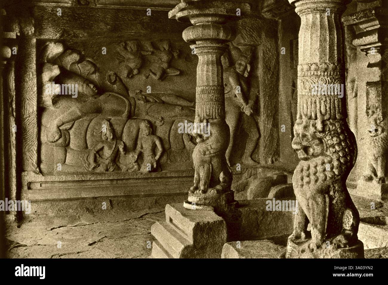 Alte Postkarte Arjuna Pandavemahabalipuram, Mahabalipuram Mamallapuram Bezirk Kanchipuram, Tamil Nadu, Indien, Asien Stockfoto