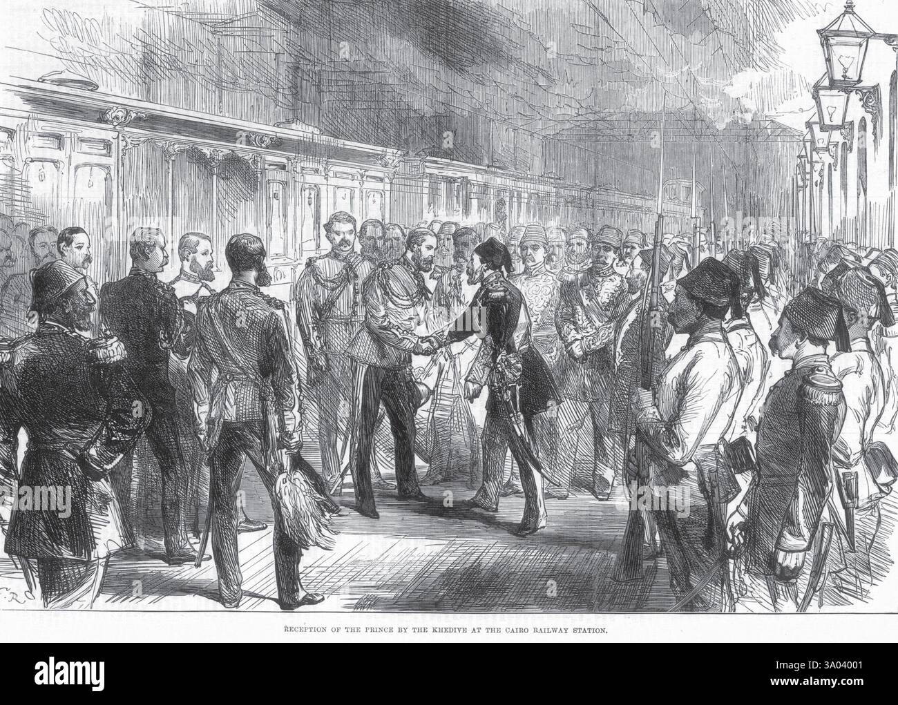 Lizenzgebühren auf Tour Empfang des Prinzen von Khedive am Bahnhof von Cairo Stockfoto