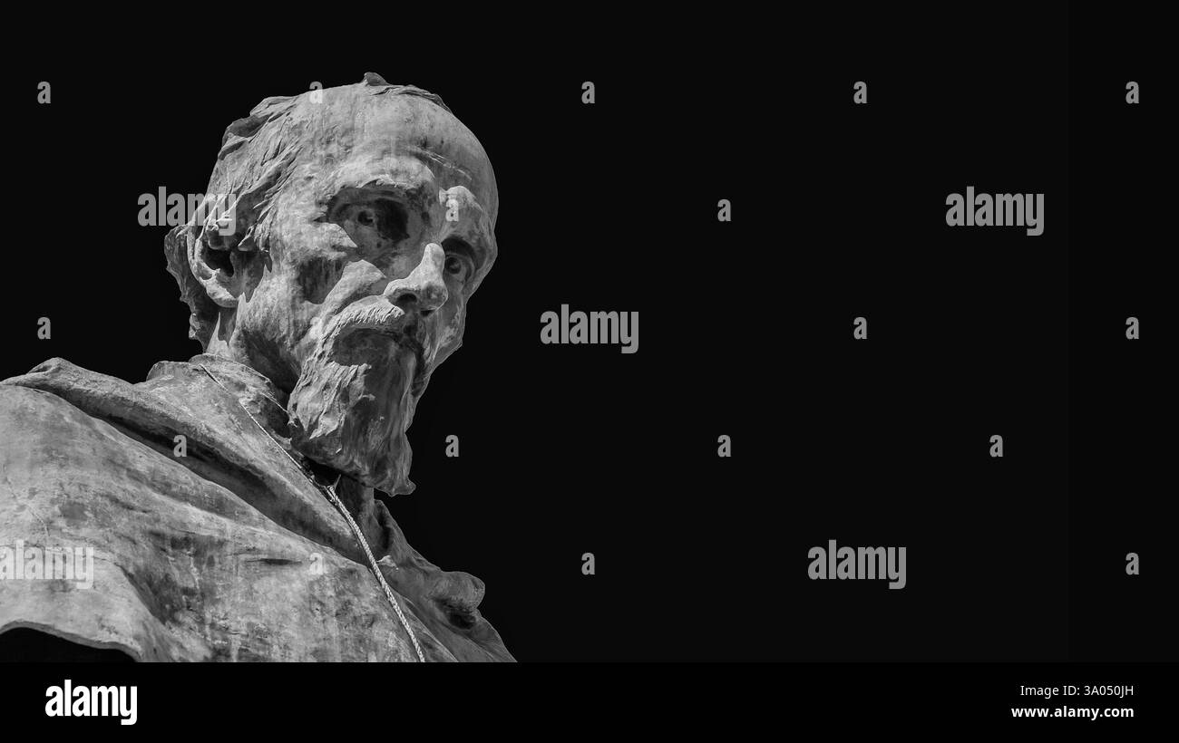 Paolo Sarpi (Pater Paul), venezianischer Prälat, Historiker, Wissenschaftler, Kanoniker und Staatsmann. 1896 in Venedig errichtetes Denkmal (Schwarz-weiß-Wit Stockfoto