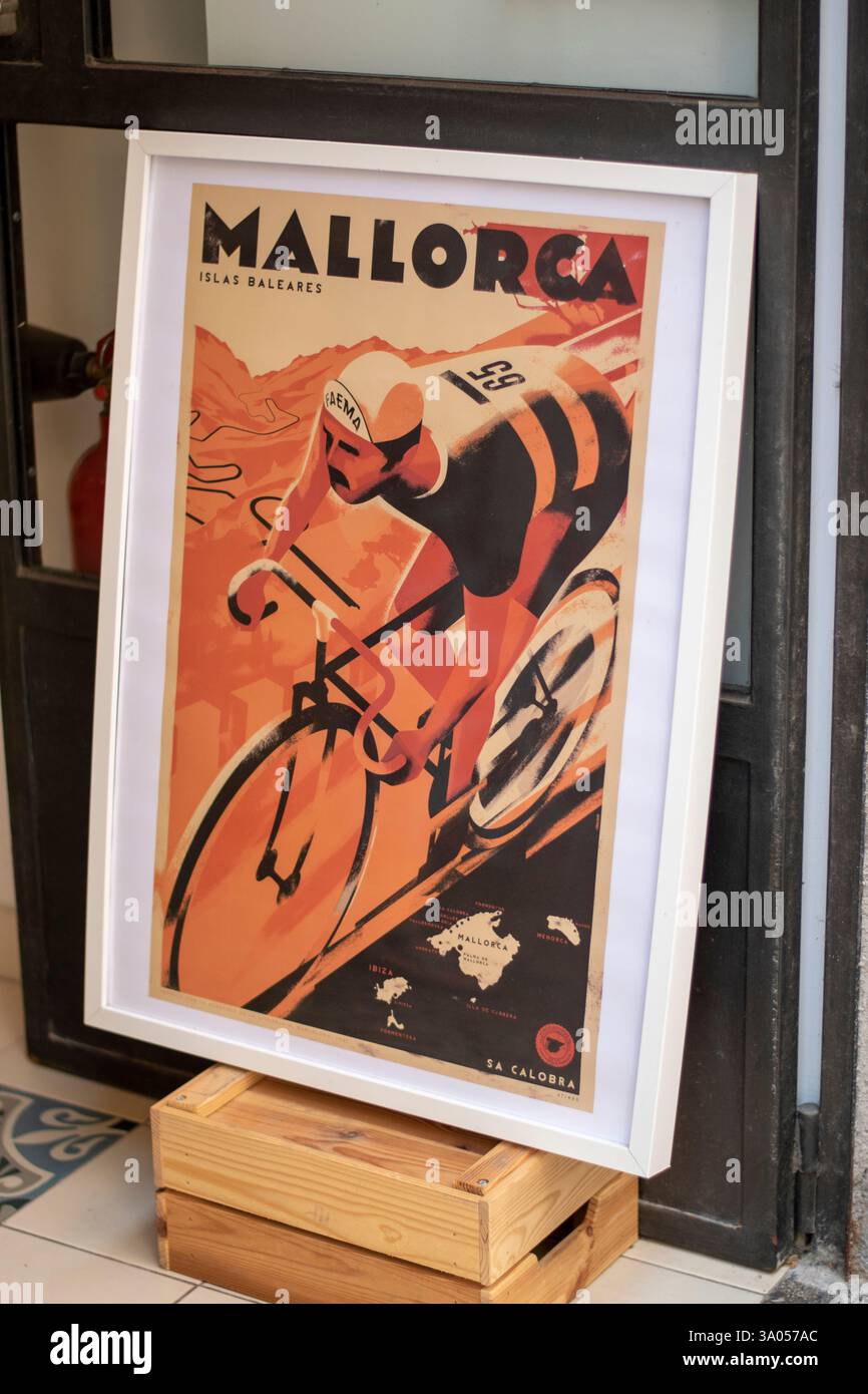Mallorca Radsport-Poster: Gerahmte Reisekunst Stockfoto