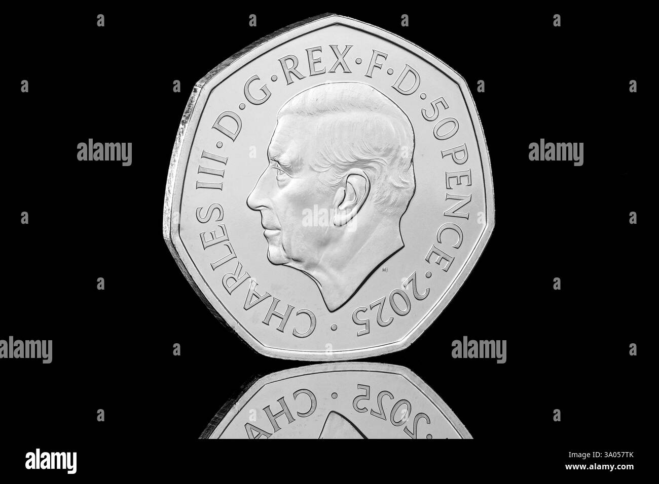 2025 Vereinigtes Königreich König Karl III. Fifty Pence Münze Stockfoto