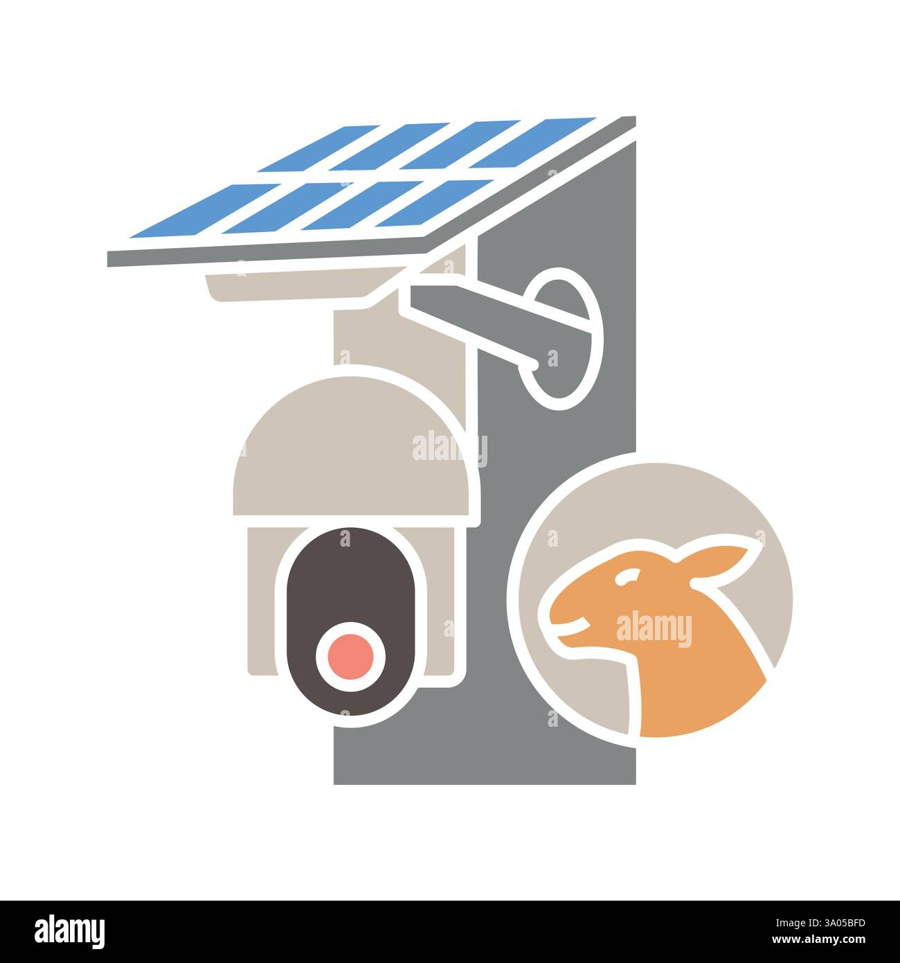 Videoüberwachung für das Symbol „Farm Flat“. Vektorisoliertes Element. Stock Vektor