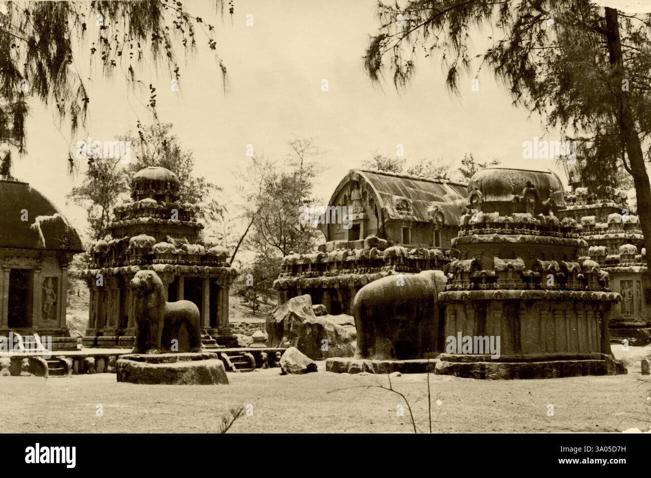 Alte Postkarte Arjuna Pandavemahabalipuram, Mahabalipuram Mamallapuram Bezirk Kanchipuram, Tamil Nadu, Indien, Asien Stockfoto