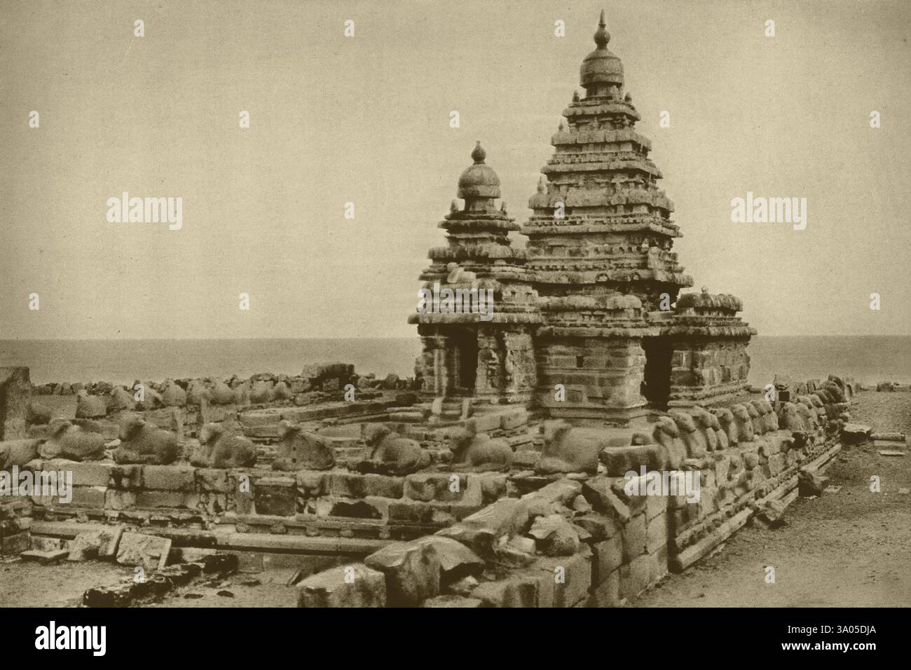 Kulturerbe, alte Postkarte, Landtempel Mahabalipuram, heute Weltkulturerbe, Bezirk Kanchipuram Stockfoto