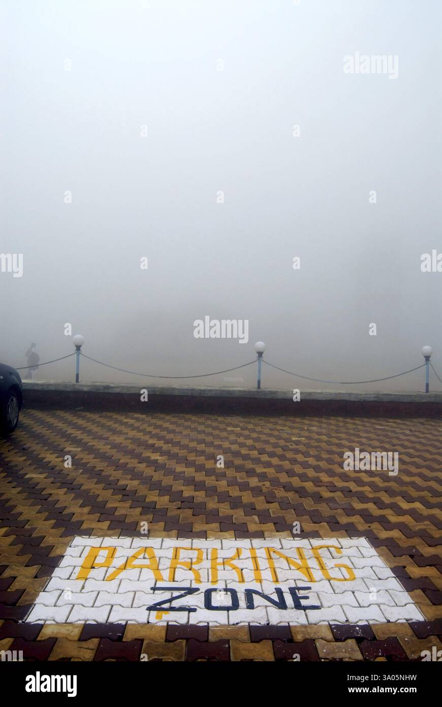 Parkzone im Nebel bei Malshej Ghat, Maharashtra, Indien, Asien Stockfoto