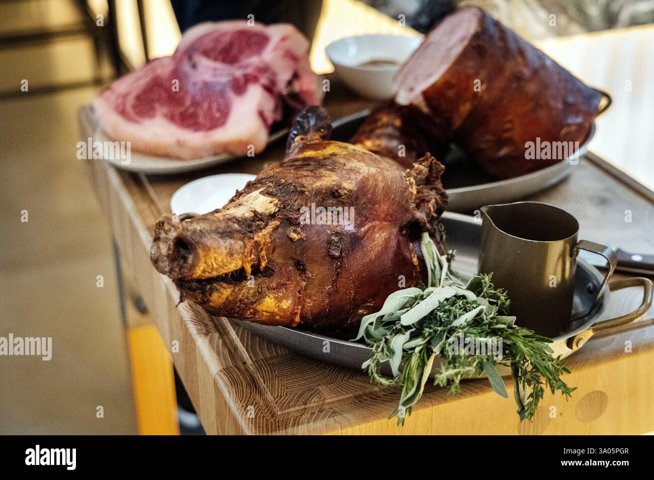 Schweinekopf bei Roe in Canary Wharf, London, England Stockfoto