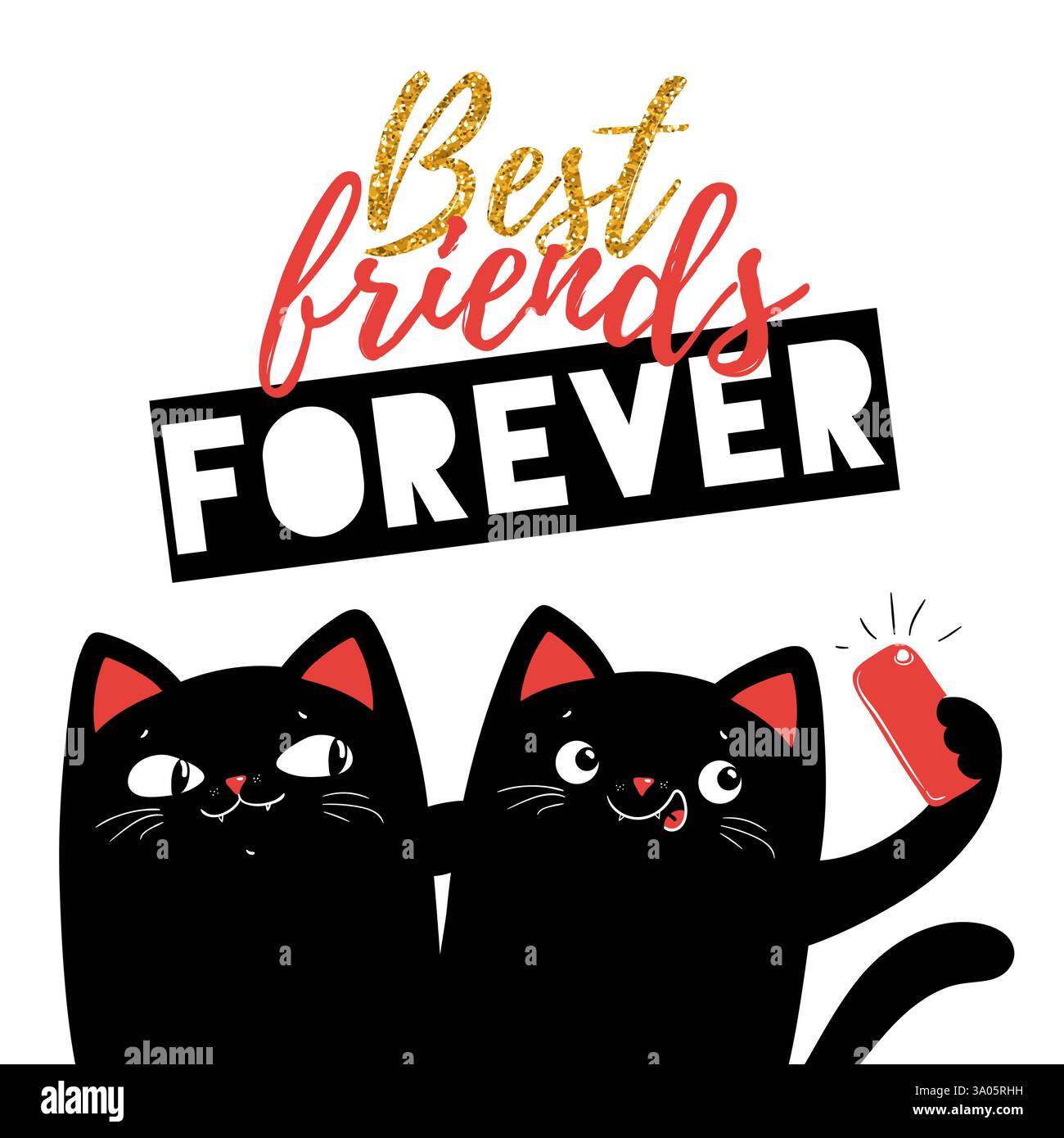 Zwei schwarze Katzen machen Selphie am Telefon, beste Freunde für immer Illustration Stock Vektor