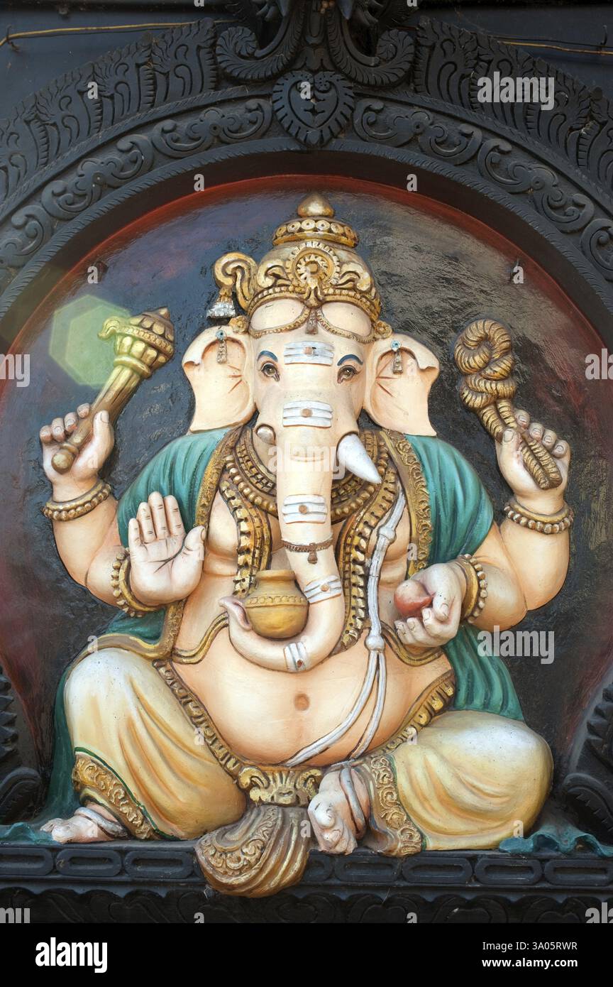 Lord ganesh an der Tempelwand, Trivandrum Thiruvananthapuram, Kerala, Indien 2010 Stockfoto