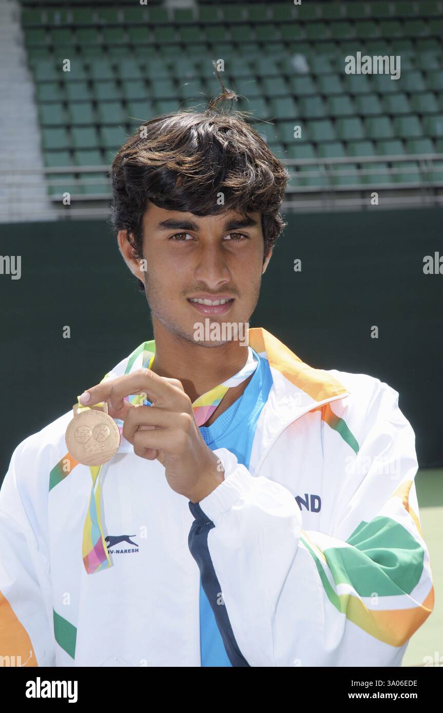 B yuki-Tennisspieler mit Bronzemedaille, Pune, Maharashtra, Indien 18-Oktober-2008 NOMR Stockfoto