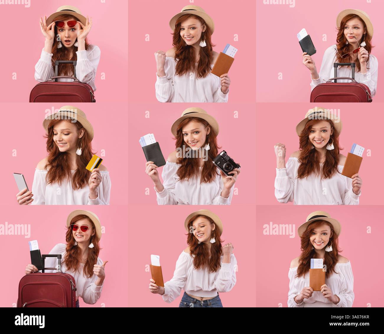 Aufregende Momente eines Reisenden, der die Urlaubsvorbereitungen genießt Stockfoto