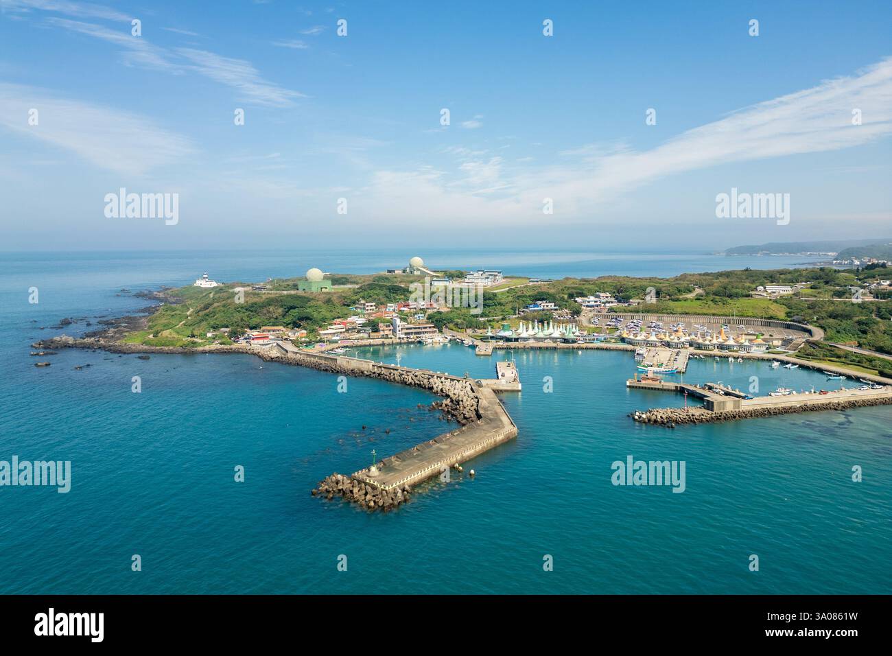Luftaufnahme des Fischereihafens Fuji im Bezirk Shimen, New Taipei City, Taiwan Stockfoto