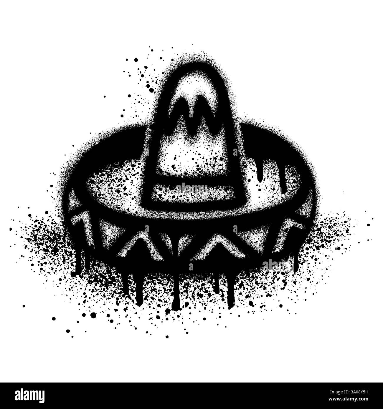 Mexikanischer Sombrero Hut Graffiti mit schwarzer Sprühfarbe.Vektor Illustration. Stock Vektor