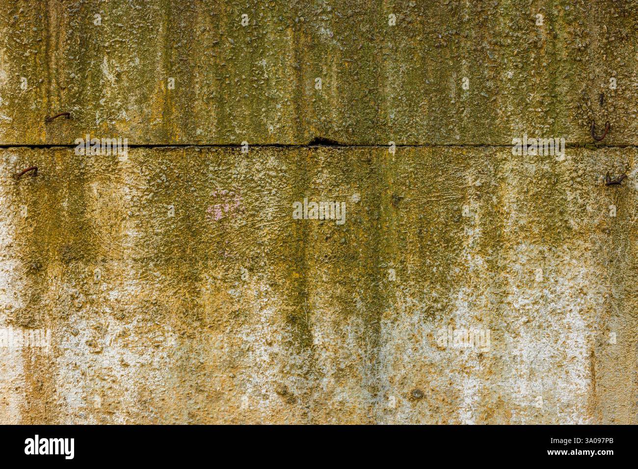 Raue Betonwand mit gelben Flecken Stockfoto