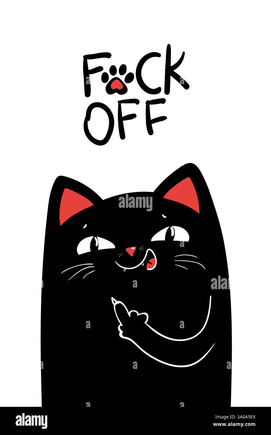 Mittelfinger schwarze Katze. Vektorabbildung EPS 10. Stock Vektor