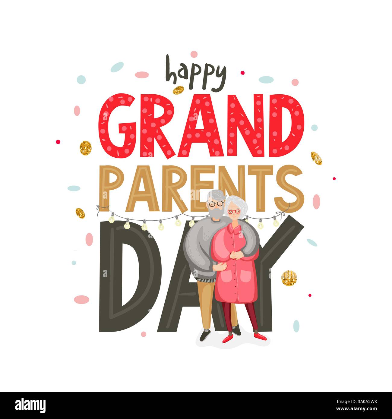 Grußkarte, Banner, Poster, Flyer, Aufkleber mit glücklichem Großvater und Großmutter. Stock Vektor