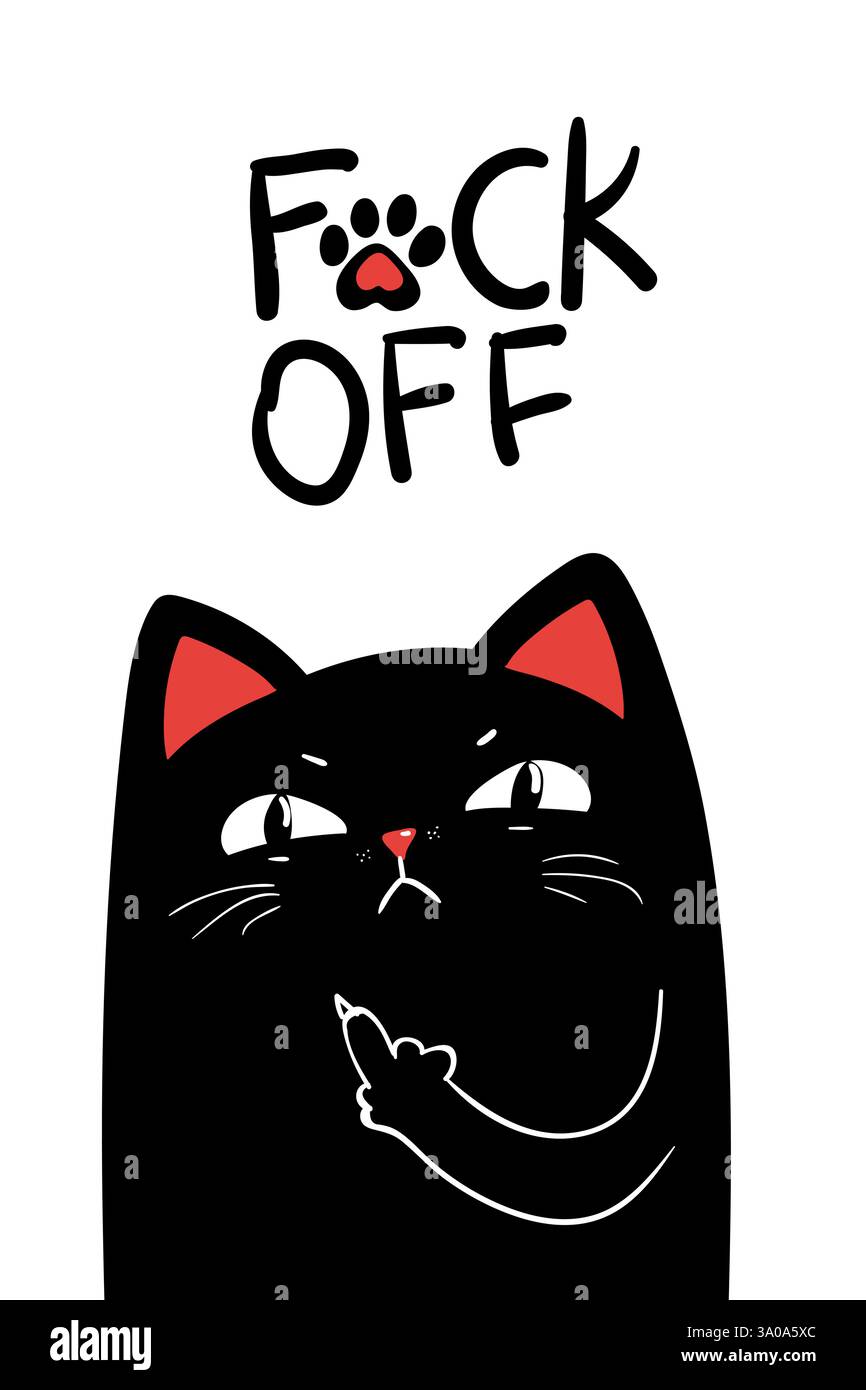 Mittelfinger schwarze Katze. Vektorabbildung EPS 10. Stock Vektor