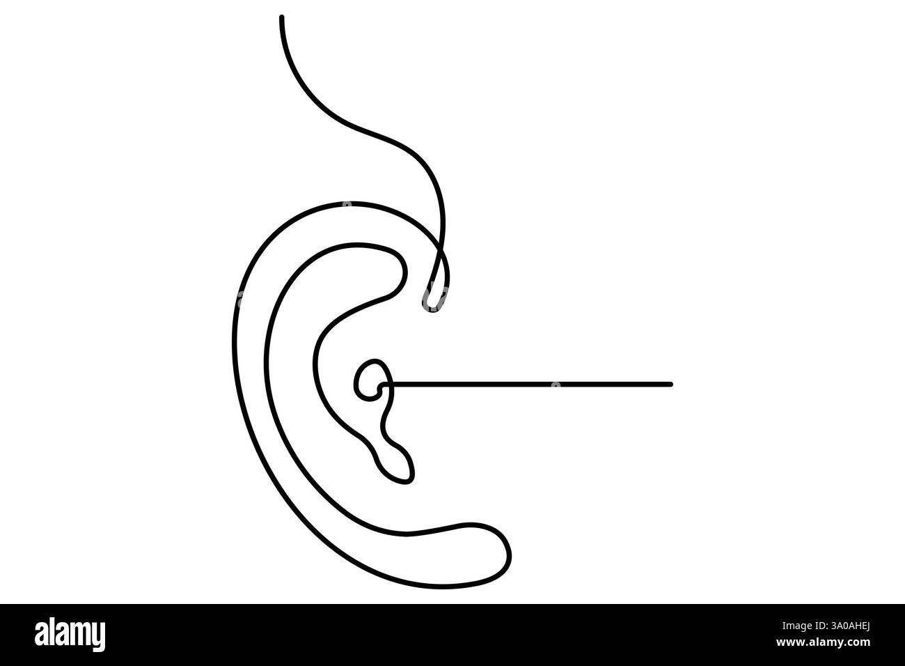 Durchgehende, einzeilige Zeichnung des menschlichen Ohres und minimalistisches Konturvektorsymbol Stock Vektor