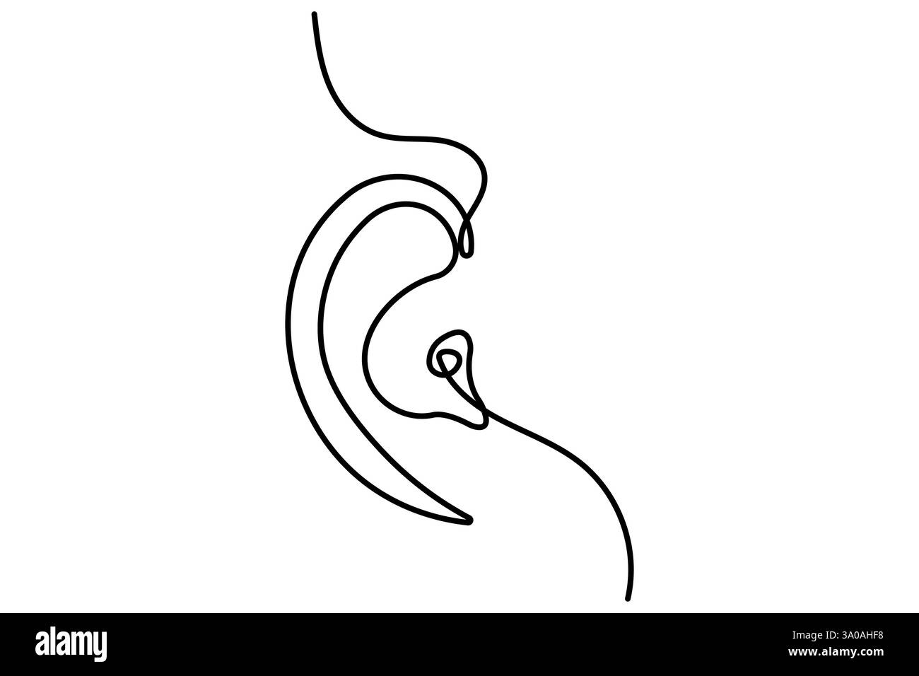 Durchgehende, einzeilige Zeichnung des menschlichen Ohres und minimalistisches Konturvektorsymbol Stock Vektor