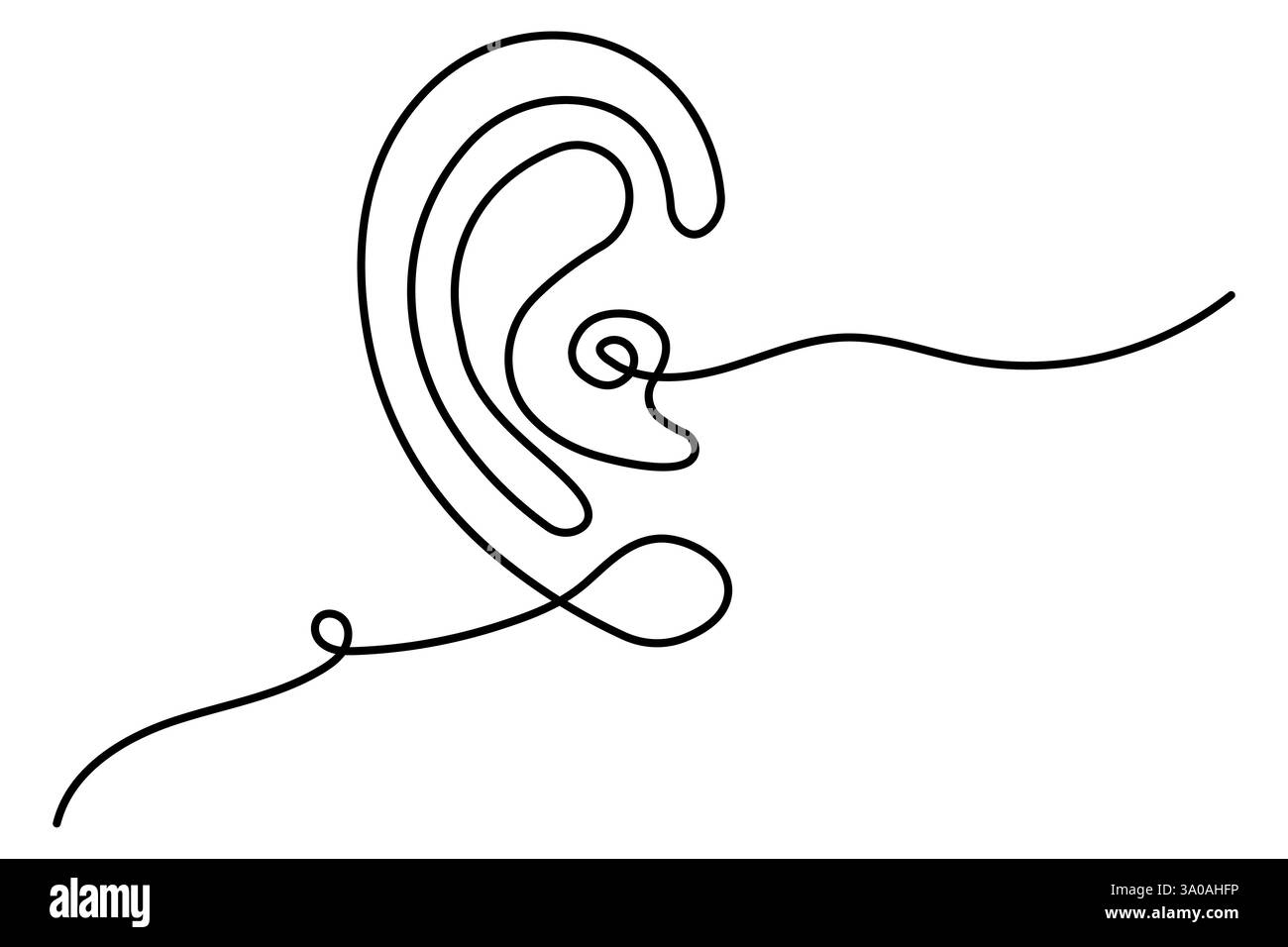 Durchgehende, einzeilige Zeichnung des menschlichen Ohres und minimalistisches Konturvektorsymbol Stock Vektor