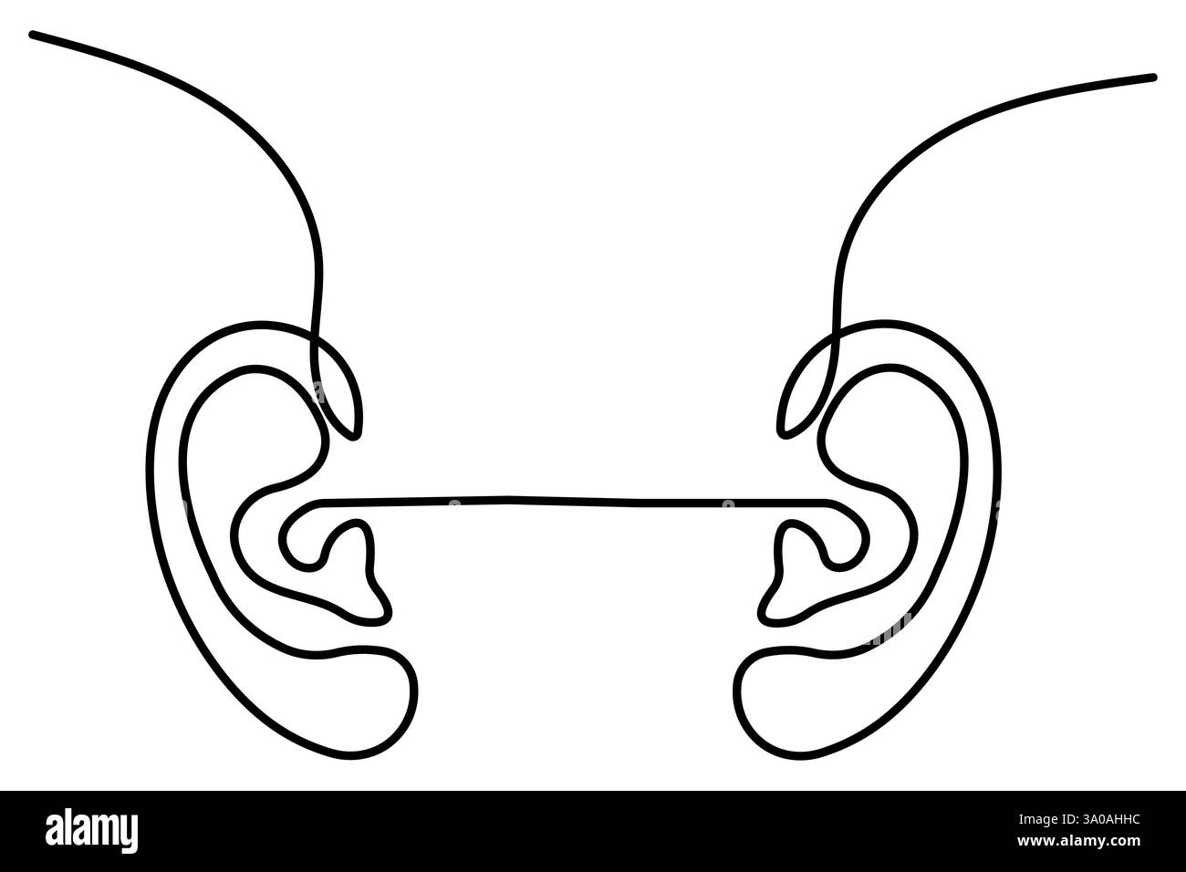 Durchgehende, einzeilige Zeichnung des menschlichen Ohres und minimalistisches Konturvektorsymbol Stock Vektor