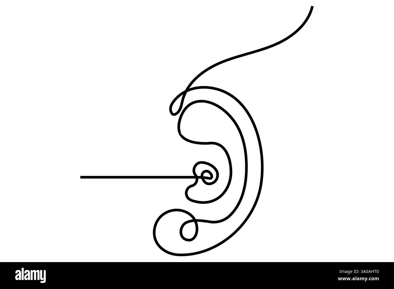 Durchgehende, einzeilige Zeichnung des menschlichen Ohres und minimalistisches Konturvektorsymbol Stock Vektor