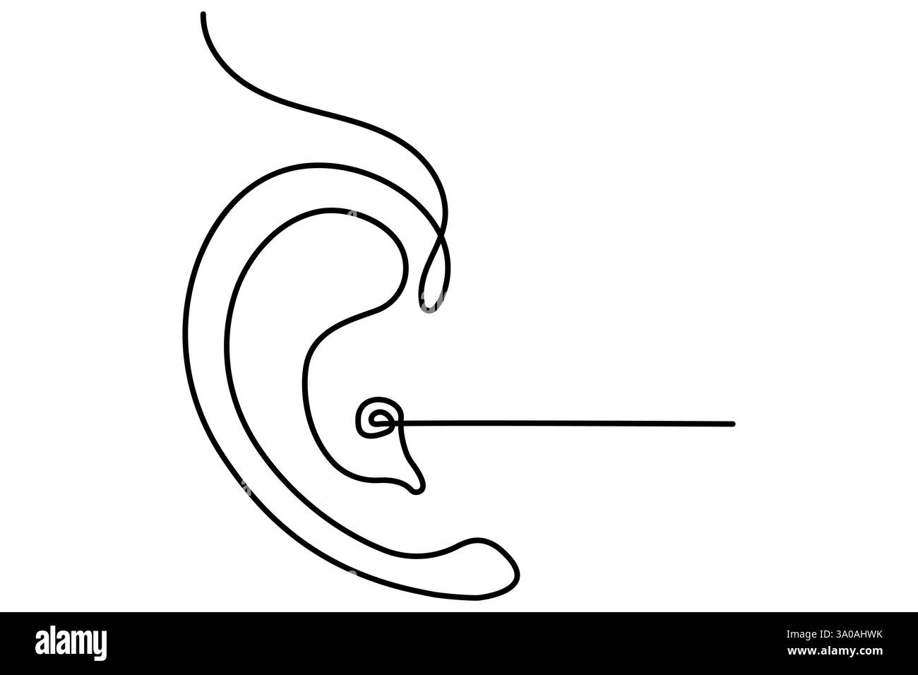 Durchgehende, einzeilige Zeichnung des menschlichen Ohres und minimalistisches Konturvektorsymbol Stock Vektor